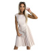 LILA Pleated dress with short sleeves and belt - beige