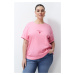 Trendyol Curve Pink Printed Oversize 100% Cotton Knitted T-shirt