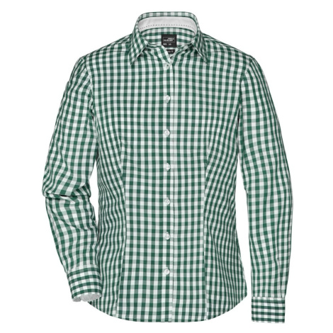 James & Nicholson Dámska kockovaná košeľa JN616 - Lesná zelená / biela