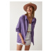 Happiness İstanbul Women's Purple Striped Pocket Viscose Shirt