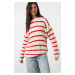 Trendyol Cream Wide Pattern Striped Knitwear Sweater