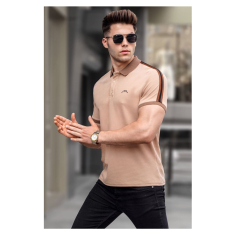 Madmext Beige Sleeve Striped Polo Neck T-Shirt 5888