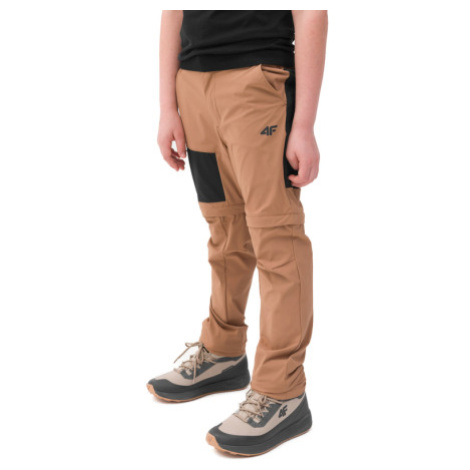 Chlapčenské turistické nohavice 4F JUNIOR TROUSERS FNK-4FJWSS24TFTRM495-82S-LIGHT BROWN