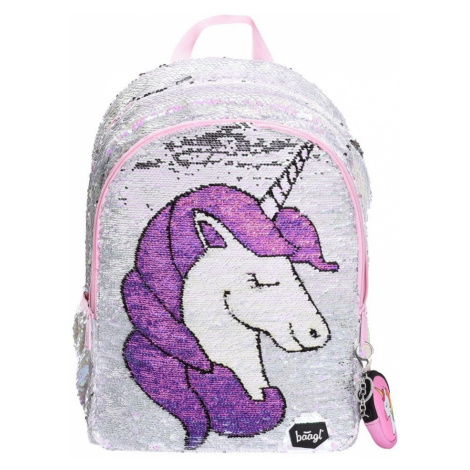BAAGL Dívčí školní batoh Fun Unicorn 29 l - stříbrná