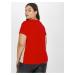 Red and beige T-shirt of larger size with a round neckline