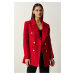 Happiness İstanbul Women's Red Buttoned Blazer Tweed Jacket