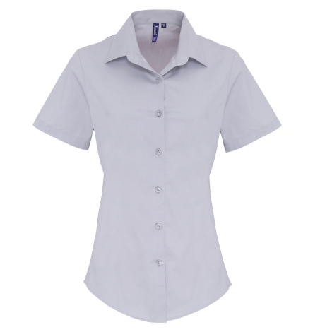 Premier Workwear Dámska bavlnená košeľa s krátkym rukávom PR346 Silver -ca. Pantone 428