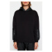 Trendyol Black Fleece Inner Quilted Oversize/Wide-Fit Hooded Knitted Sweatshirt