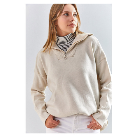 Bianco Lucci Women's Zipper Steel Knit Sweater
