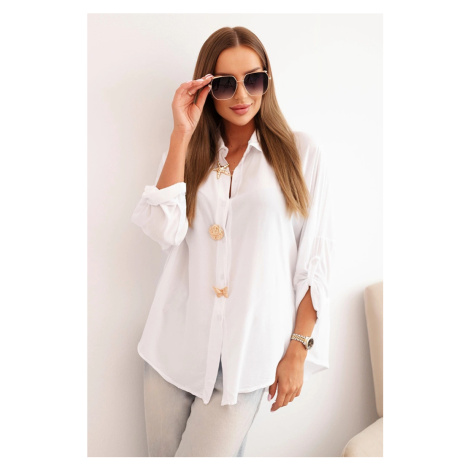 Kesi Włoski Dámske tričko s viskózou, ozdobnými gombíkmi a golierom biele