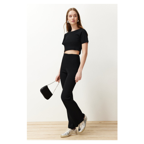 Trendyol Black Crop Crew Neck Ribbed Flexible Knitted Top and Bottom Set