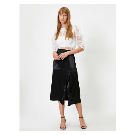 Koton Women's Black Ruffle High Waist Slit Midi Skirt