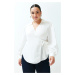 Trendyol Curve Ecru Polo Neck Double Breasted Closure Woven Blouse