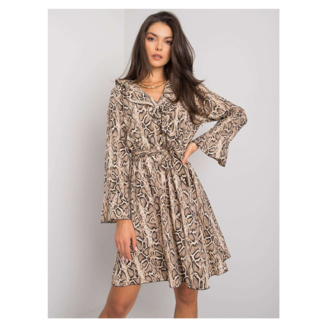 Beige and black dress Amiya with long sleeves