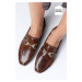 Mio Gusto Jordane Genuine Leather Brown Animal Patterned Flat Toe Women's Loafer Shoes