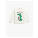 Koton Dinosaur Print Sweatshirt with Applique Detail, Long Sleeves, Crew Neck.