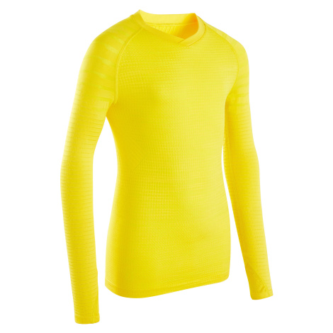Detské spodné tričko na futbal Keepdry 500 s dlhými rukávmi žlté KIPSTA