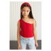 GRIMELANGE Coral-grm24027 95%cotton 5%Elastane One-Shoulder Rib Top Red Bustier