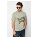 Trendyol Green Oversize/Wide Cut Crew Neck Text Embroidered 100% Cotton T-Shirt