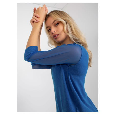 Dark blue women's classic sweater with 3/4 sleeves