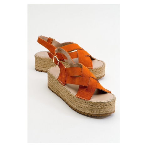 LuviShoes Lontano Women's Orange Suede Genuine Leather Sandals