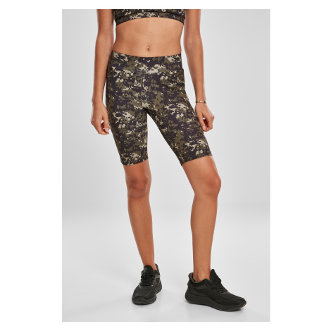 Women's High Waist Camo Tech Cycle Shorts in Wooden Digital Camouflage Urban Classics