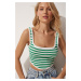 Happiness İstanbul Women's Green Striped Crop Sweater Blouse