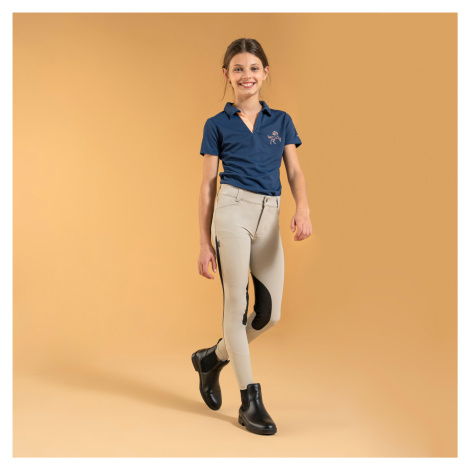 Detské jazdecké nohavice - rajtky s kolennými nášivkami z ľahkej sieťoviny 500 béžové FOUGANZA