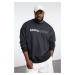 Trendyol Anthracite Oversize/Wide Cut Crew Neck Text Printed Plus Size Sweatshirt