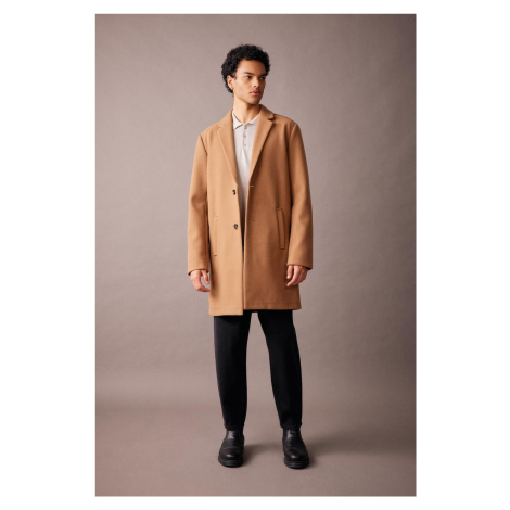 DEFACTO Brown Relax Fit Jacket Buttoned Collar Pocket Long Cashmere Coat