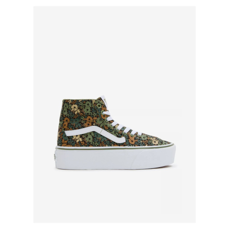 Green-brown women's ankle floral sneakers VANS SK8-Hi Tapered - Women