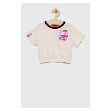 Detské bavlnené tričko Sisley béžová farba