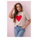 Cotton blouse with beige heart print
