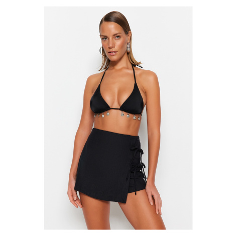 Trendyol Black Woven Tie Short Skirt