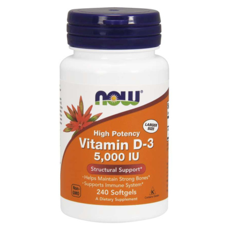 NOW® Foods NOW Vitamín D3, 5000 IU, 240 softgel kapsúl