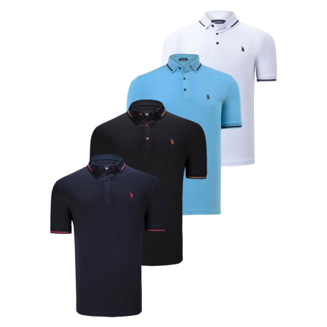 QUADRUPLE SET T8586 DEWBERRY MEN'S T-SHIRT-BLACK-WHITE-NAVY-LIGHT BLUE