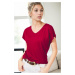 77002 Dewberry V-Neck Basic Women T-Shirt-BURGUNDY