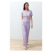 Trendyol Lilac Frill Detailed Corded Knitted Pajamas Set