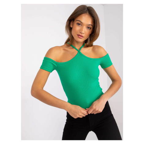 Green ribbed blouse with short sleeves Seila RUE PARIS