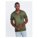 Ombre Men's brindle V-neck t-shirt with pocket - olive