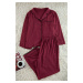 Trendyol Curve Burgundy Piped Shirt Collar Woven Pajama Set