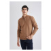 DEFACTO Standard Fit Regular Cut Stand Collar Zippered Basic Plain Knitwear Sweater