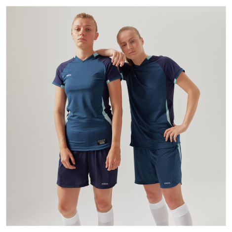 Dámsky futbalový dres s krátkym rukávom úzky strih modrý KIPSTA