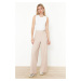 Trendyol Beige Belted Wide Leg Woven Trousers with Iron Traces