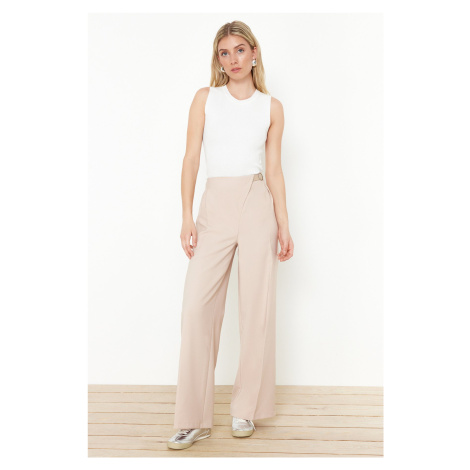 Trendyol Beige Belted Wide Leg Woven Trousers with Iron Traces