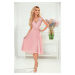 LINDA - Dámske šifónové šaty v špinavo ružovej farbe s čipkovým výstrihom 381-1