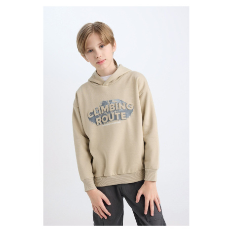 DEFACTO Boy Oversize Fit Wide Pattern Hooded Printed Sweatshirt