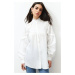 Trendyol Ecru Embroidered Cotton Woven Shirt