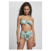 Women's high-waisted bikini with leaf white pattern