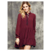 Cocomore Boutiqe dress with stand-up collar and ruffles burgundy